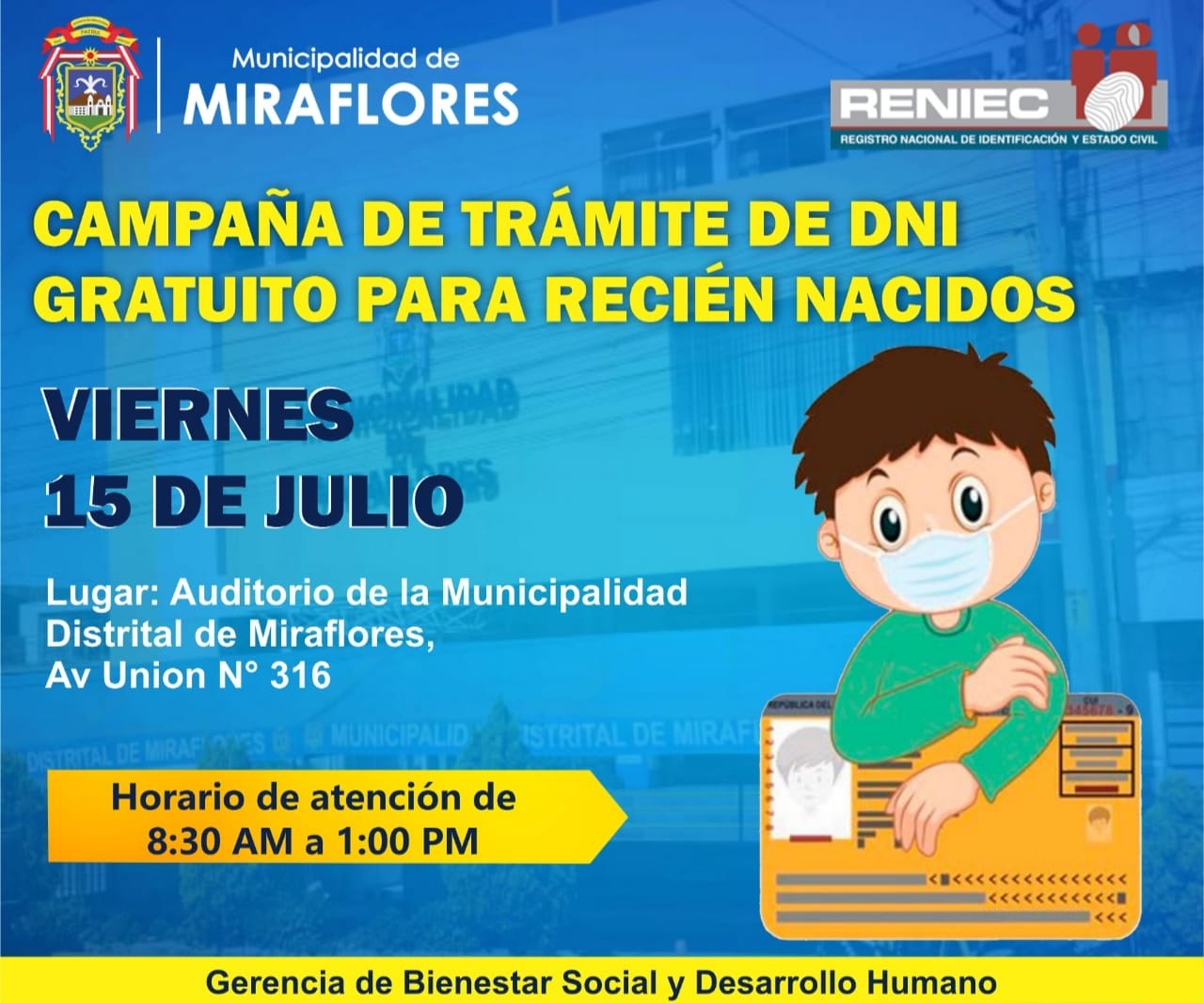 Campaña de trámite de DNI gratuito para recién nacidos e inscripción extemporánea de adultos mayores