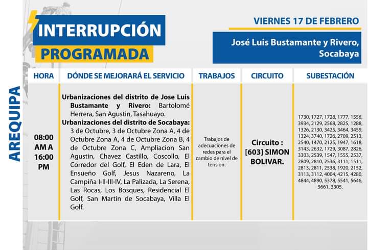 Corte de luz afectará a 5 distritos de la ciudad