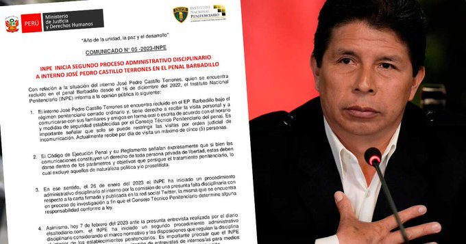 INPE dicta sanción disciplinaria contra Castillo por publicar carta en Twitter