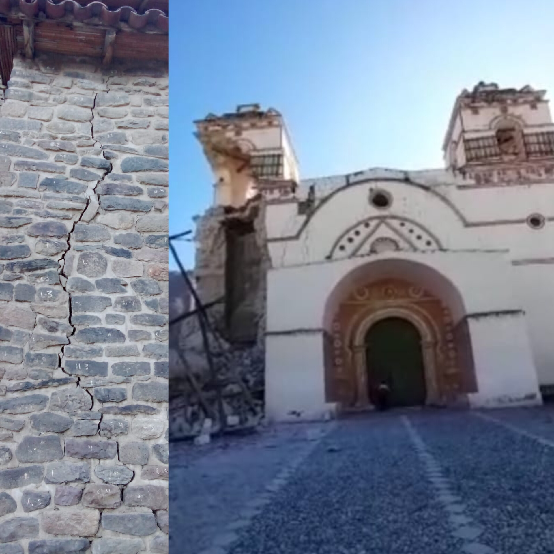 Torre de iglesia de Lari fue afectada por sismo de 4.7 grados