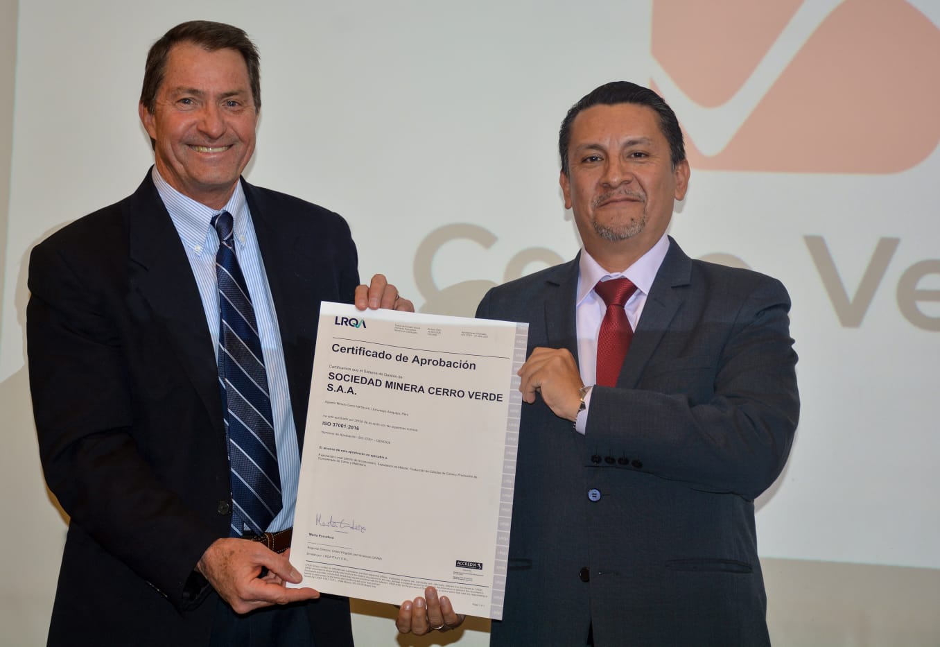 CERRO VERDE OBTIENE CERTIFICACIÓN INTERNACIONAL ISO 37001- ANTISOBORNO PARA SU SISTEMA DE GESTIÓN ANTICORRUPCIÓN