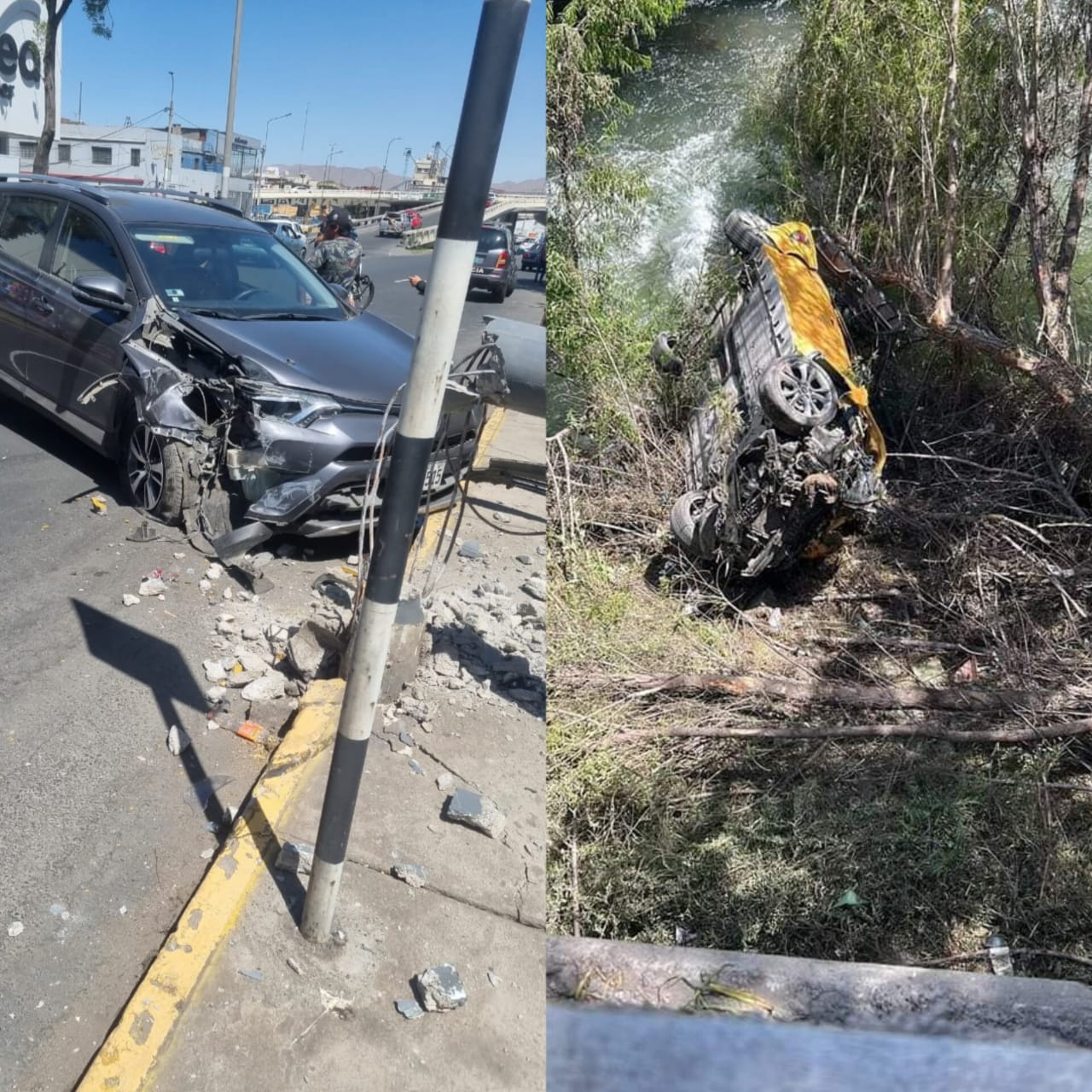 Un vehículo destruye baranda de contención y cae al río Chili