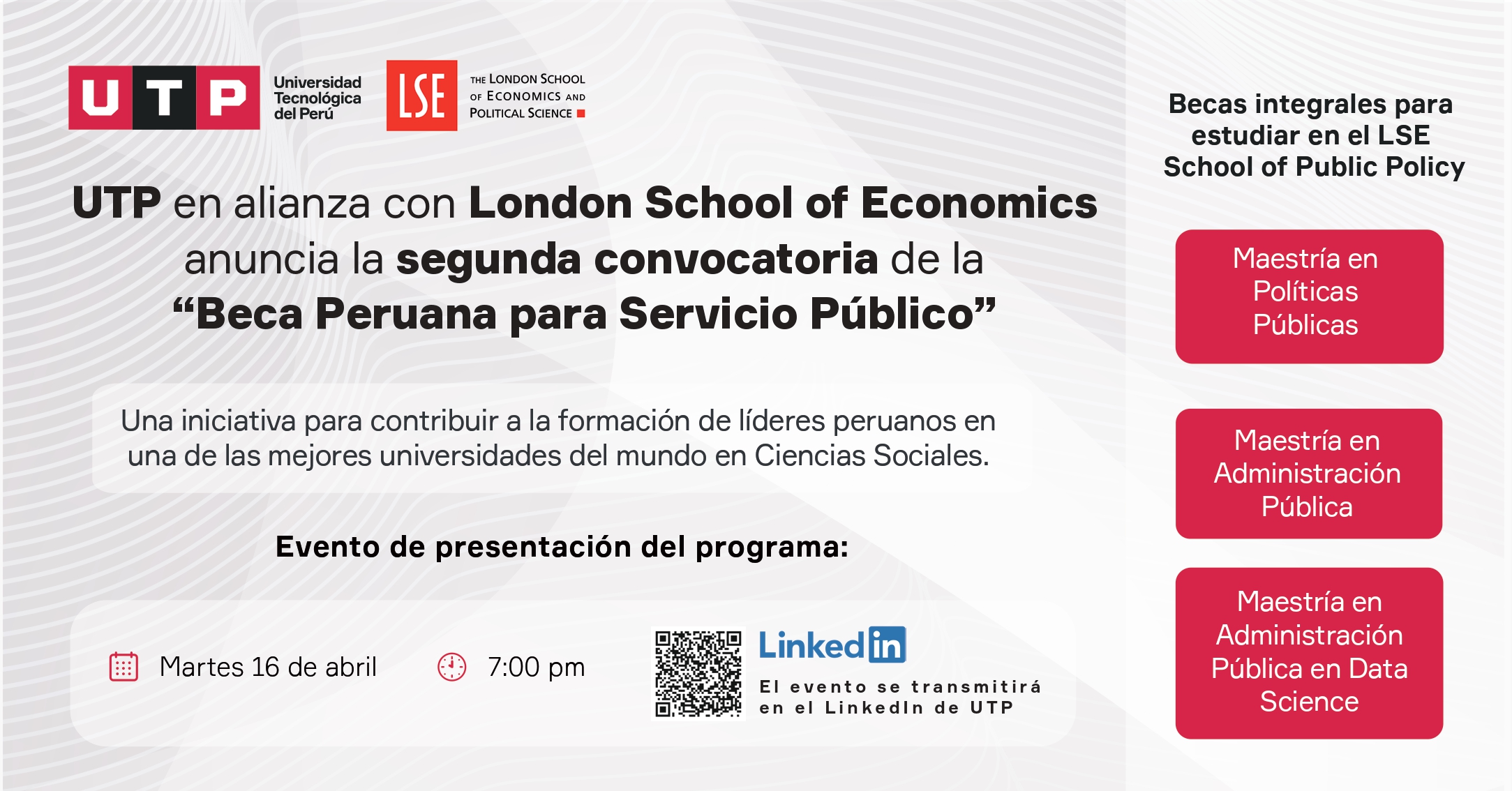 UTP, en alianza con London School of Economics, anuncia la segunda convocatoria de la “Beca Peruana para Servicio Público”