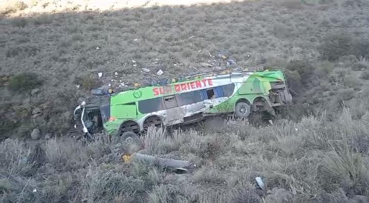 Conductor se salva de morir tras caída de bus a barranco