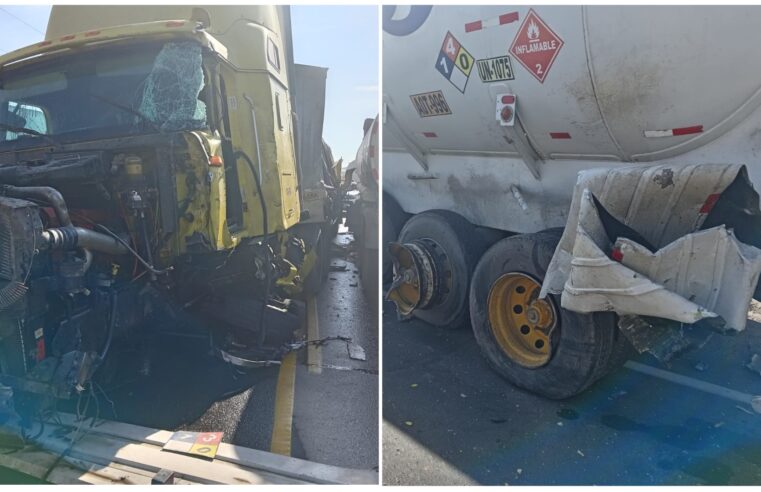 Camiones protagonizan cuádruple choque en Uchumayo