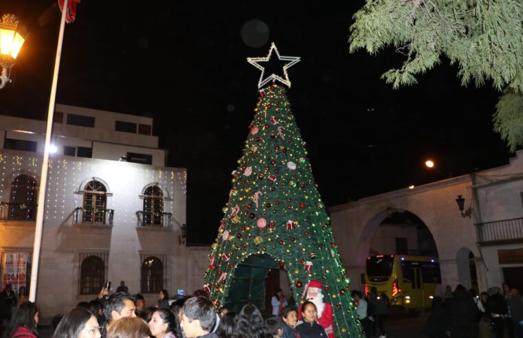 Municipio de Cayma encendió en tradicionales plazas árboles navideños