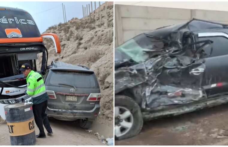 Dos niñas salvan de morir tras choque de camioneta y bus en Arequipa