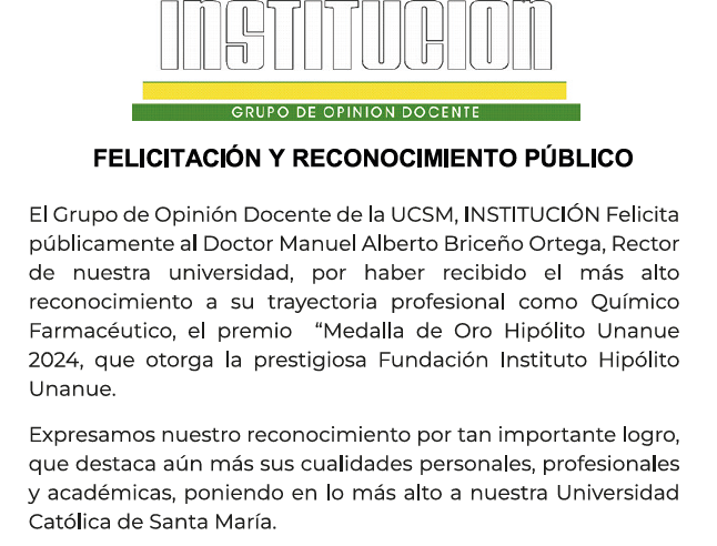 COMUNICADO DE LA UNIVERSIDAD CATÓLICA DE SANTA MARÍA