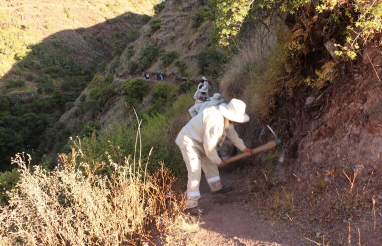 Comuneros y trabajadores de Paruro limpian acceso a parque Mak’allaqta