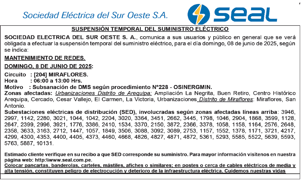 SEAL CORTE PROGRAMADO 06/06/2025