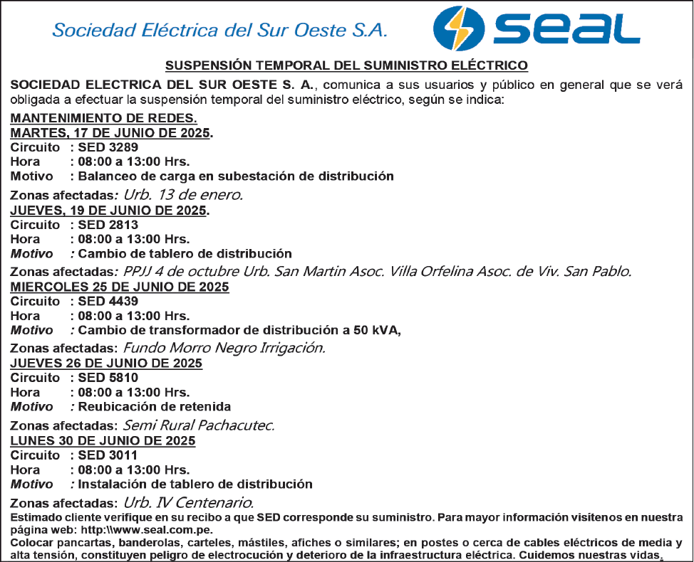 SEAL CORTE PROGRAMADO 16 DE JUNIO