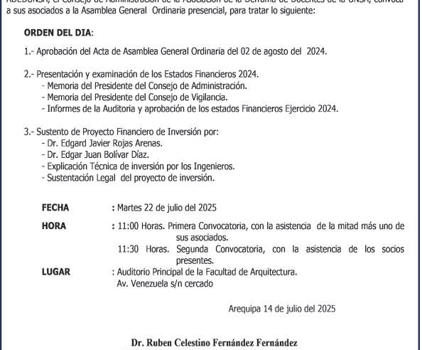 CONVOCATORIA – ASAMBLEA GENERAL