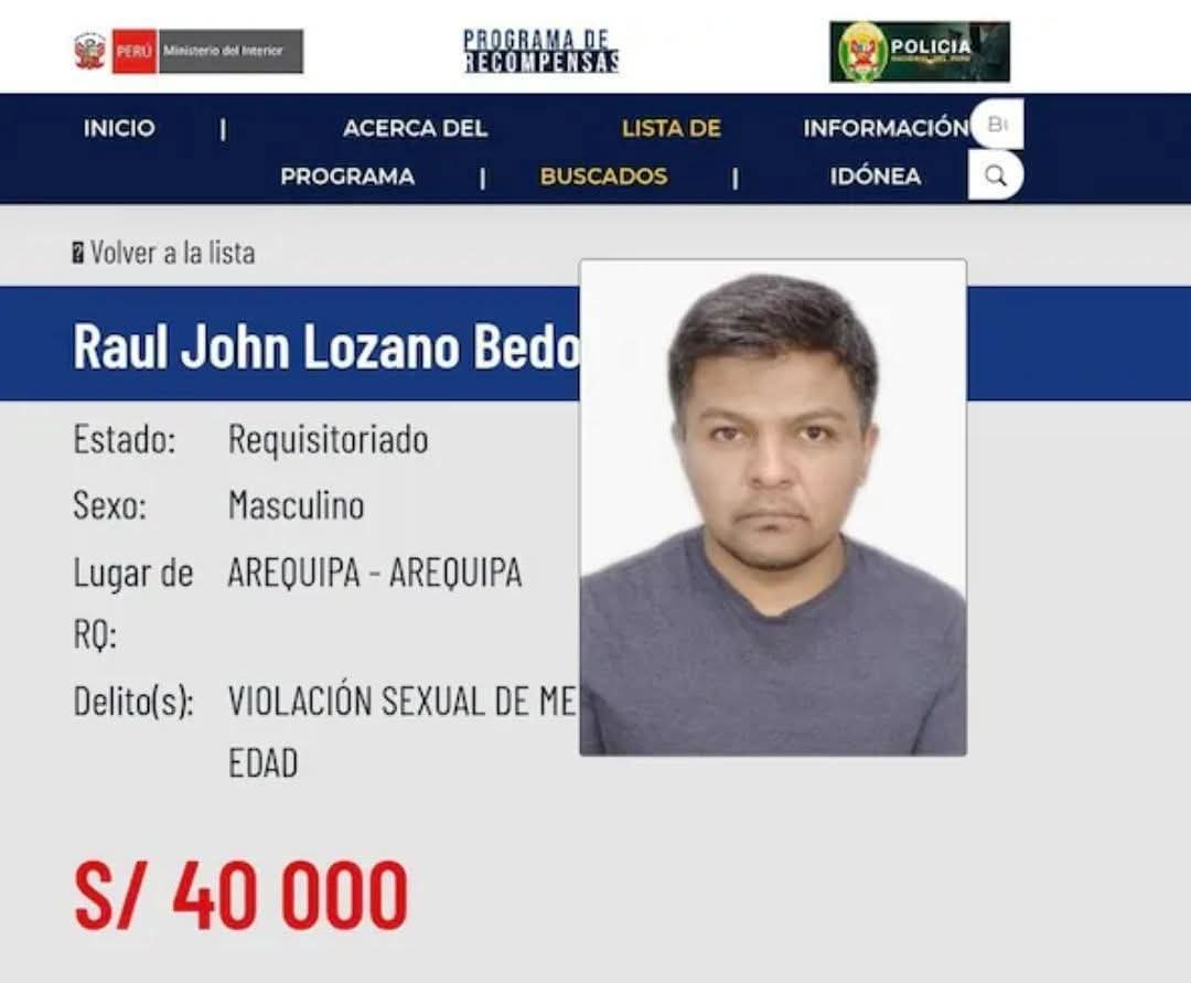 Ofrecen S/ 40 mil por exdocente del colegio Lord Byron acusado de agresión sexual