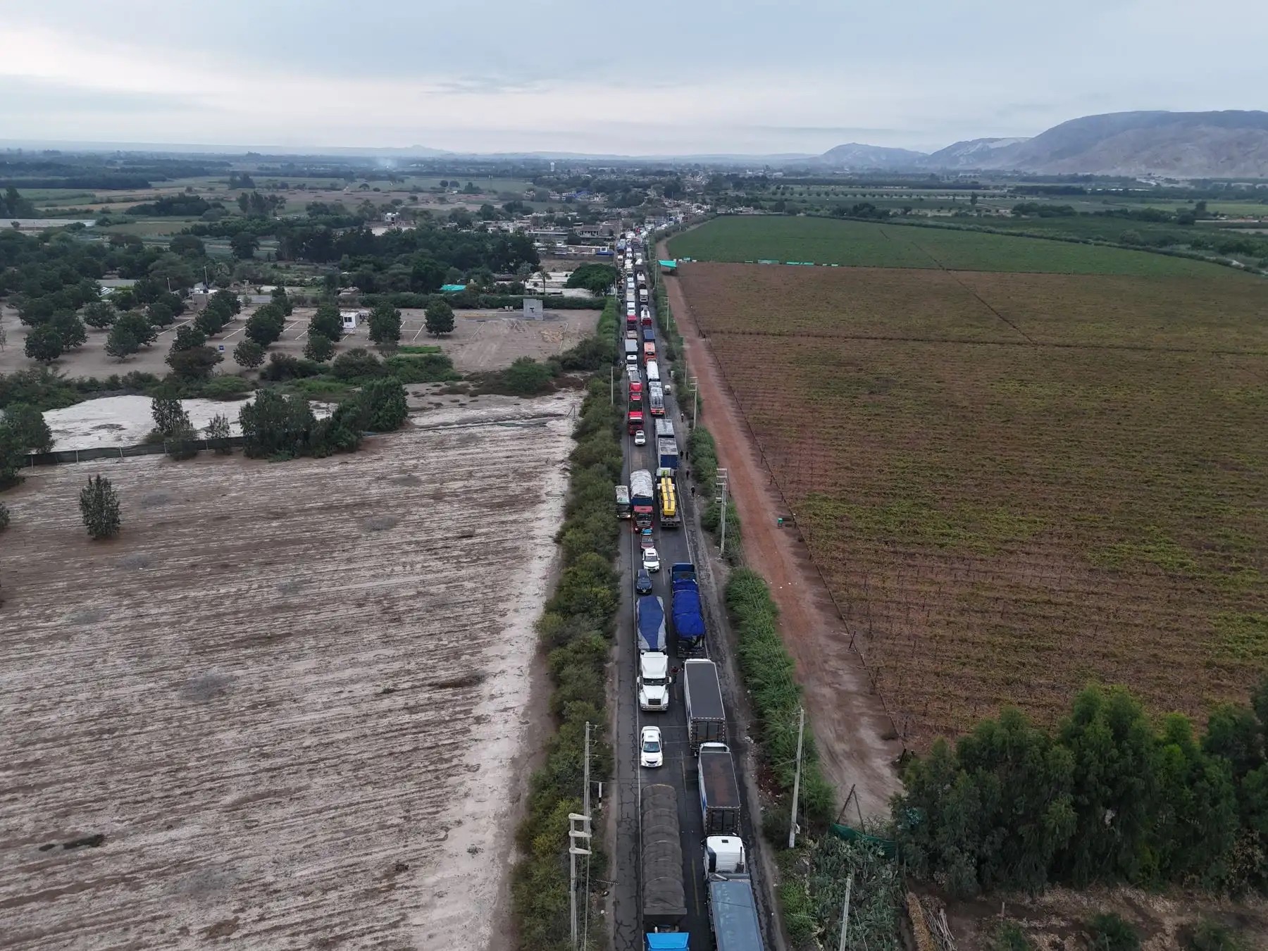 Cientos de vehículos varados en el km 337 de la Panamericana Sur por caída de huaico