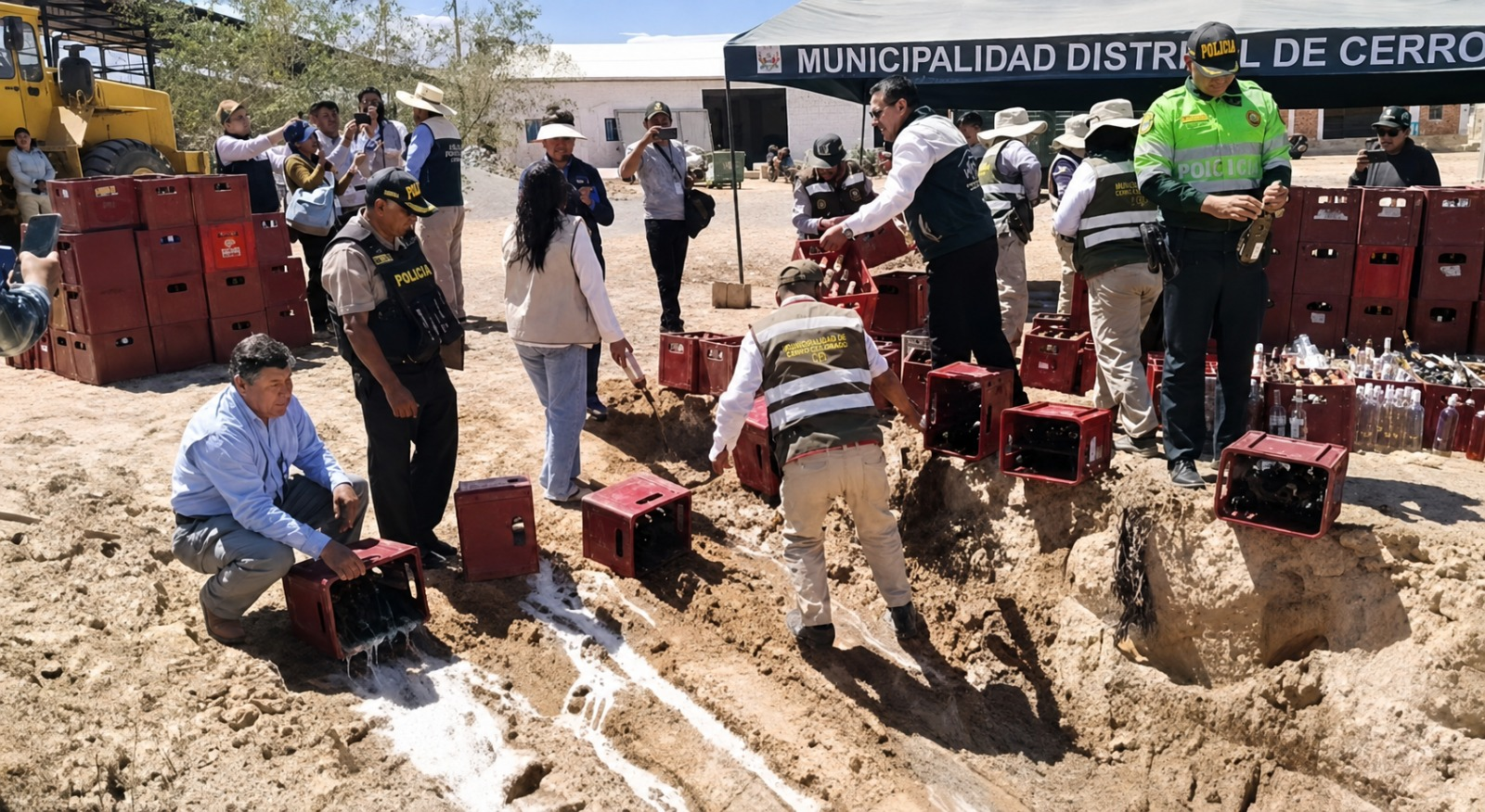 Eliminan más de 2 mil 700 bebidas incautadas en Cerro Colorado.
