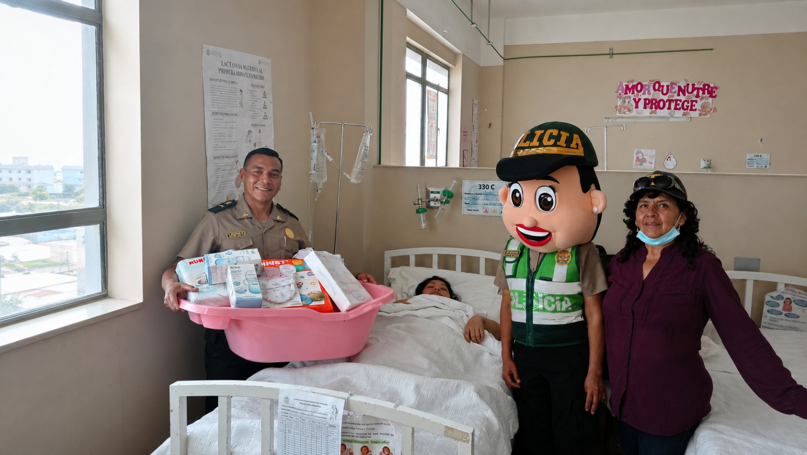 Policías llevan regalos a bebé nacida en un patrullero