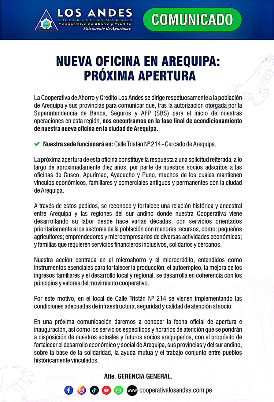 Cooperativa Los Andes nueva oficina